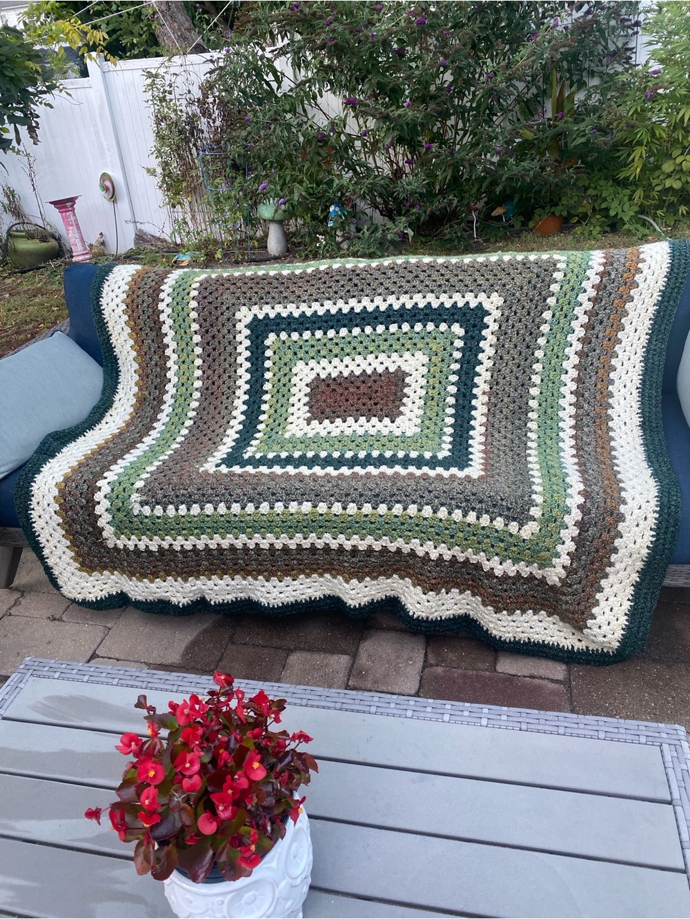 Handcrafted The Irish Crochet 65”X70” Afghan in Green & Cream
